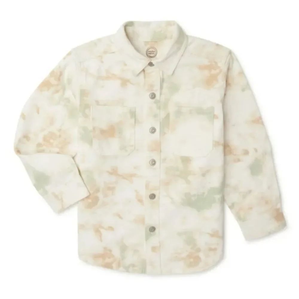 Boy's Girl's Tie Dye Jean Denim Woven Button Down Shirt Jacket